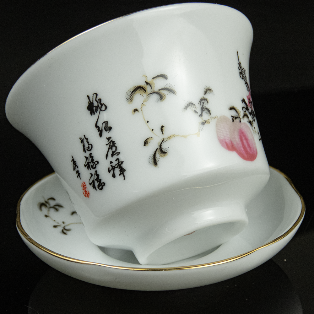 早期 官禧精瓷 桃子 蓋碗 蓋杯 茶盞 碟 杯蓋 三件一組 一組600-細節圖4