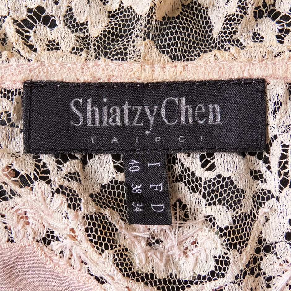 夏姿精品SHIATZY CHEN粉色蝴蝶串珠刺繡蕾絲繫帶喇叭長袖上衣 38號-細節圖7