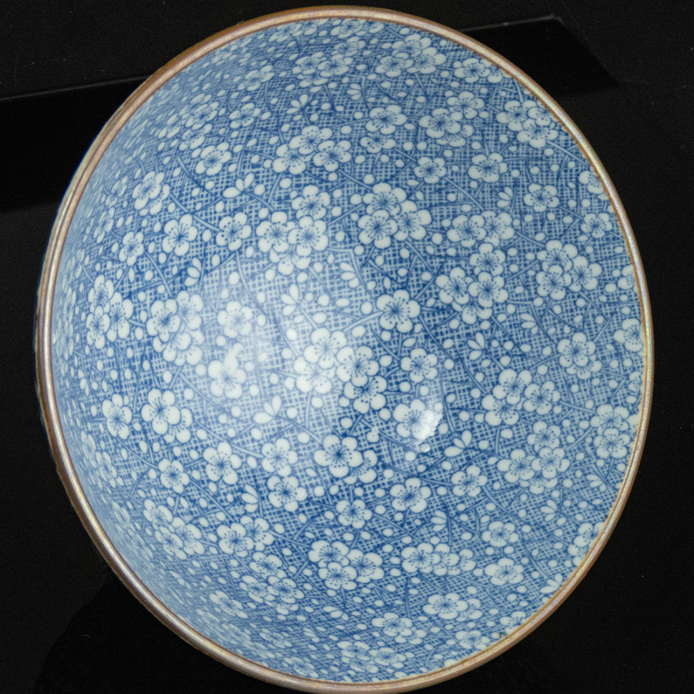 日本 有田燒 松峰窯 古伊燒風格 青花 滿版 陶瓷 瓷器  瓷碗 餐碗-細節圖2
