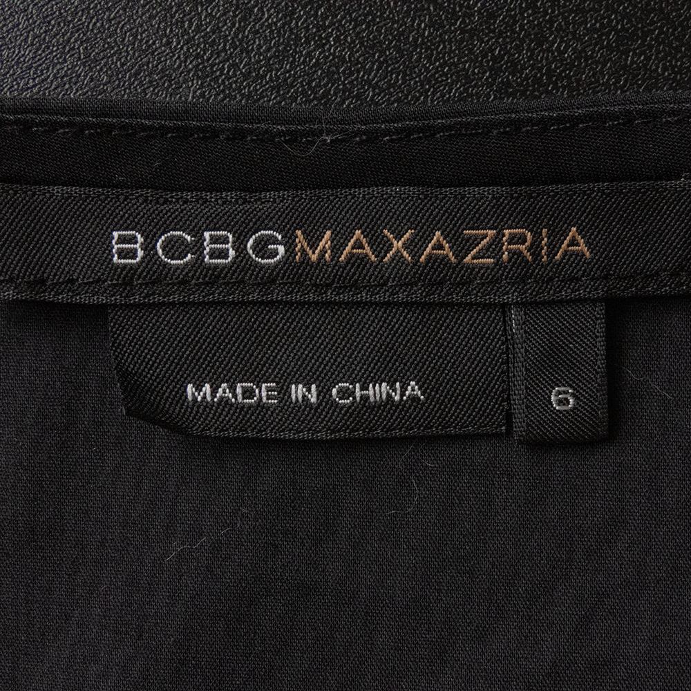 頂級時尚品牌BCBG Max Azria黑色蕾絲拼接抓褶收腰澎澎短袖洋裝 6號-細節圖6