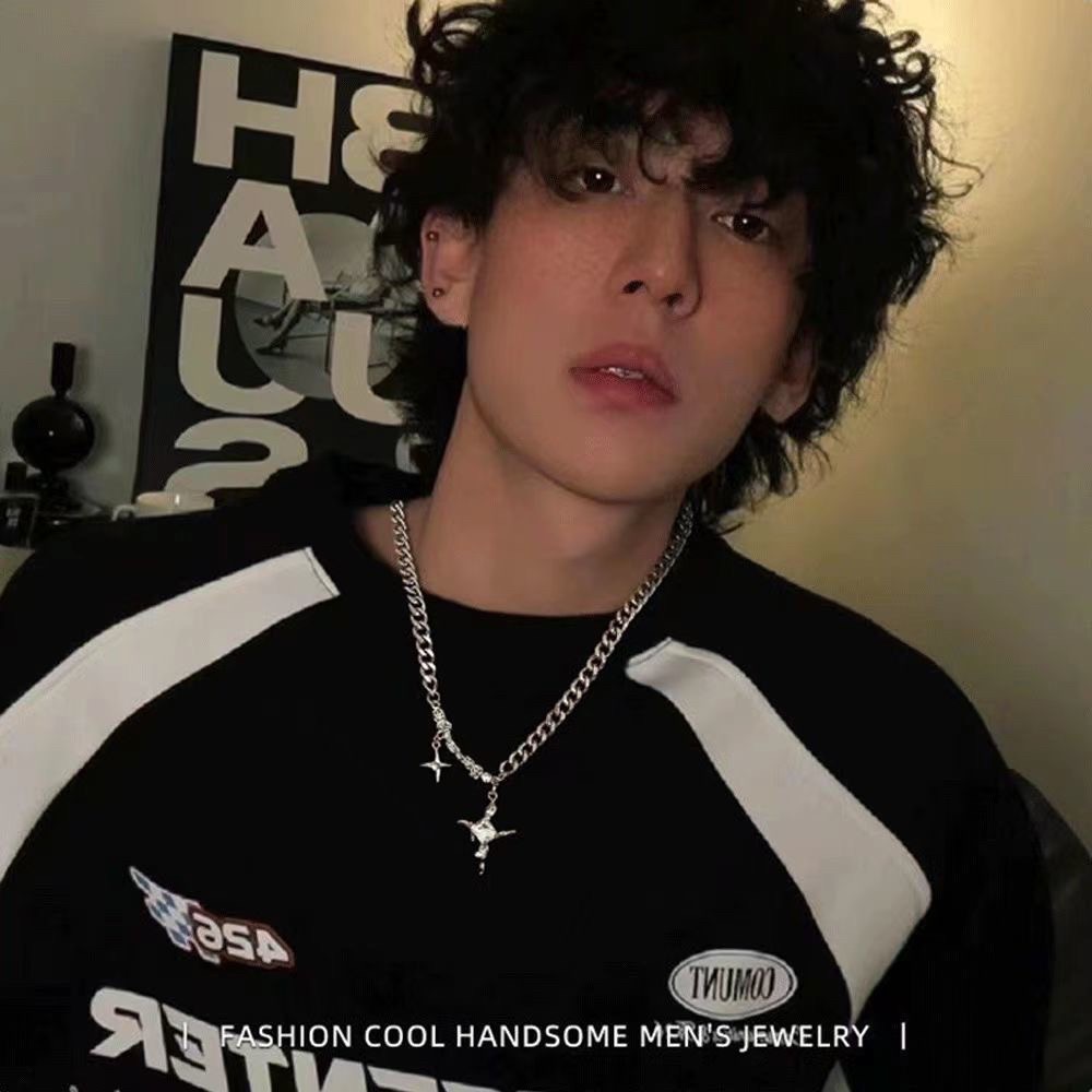 方鑽星芒十字架項鍊男2023年新款 ins嘻哈中性風潮酷小眾鎖骨鏈女-細節圖3