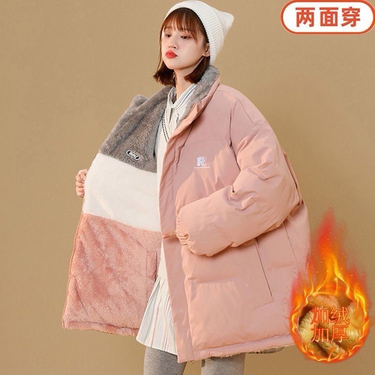 美式復古棒球服外套女秋冬季加絨 加厚防寒爆款立領寬松百搭情侶款-細節圖4