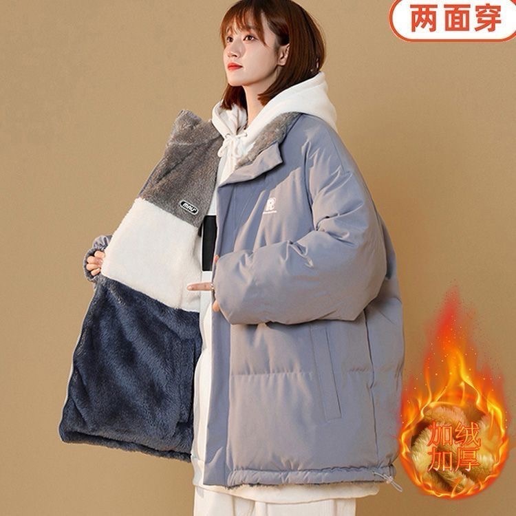 美式復古棒球服外套女秋冬季加絨 加厚防寒爆款立領寬松百搭情侶款-細節圖5