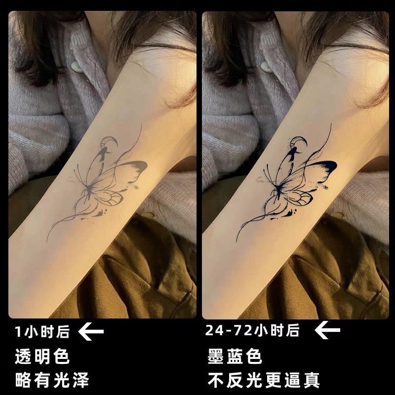 《預購》國風個性水墨月蝶紋身貼草本半永久 小眾高級感辣妹防水逼真不反光-細節圖3