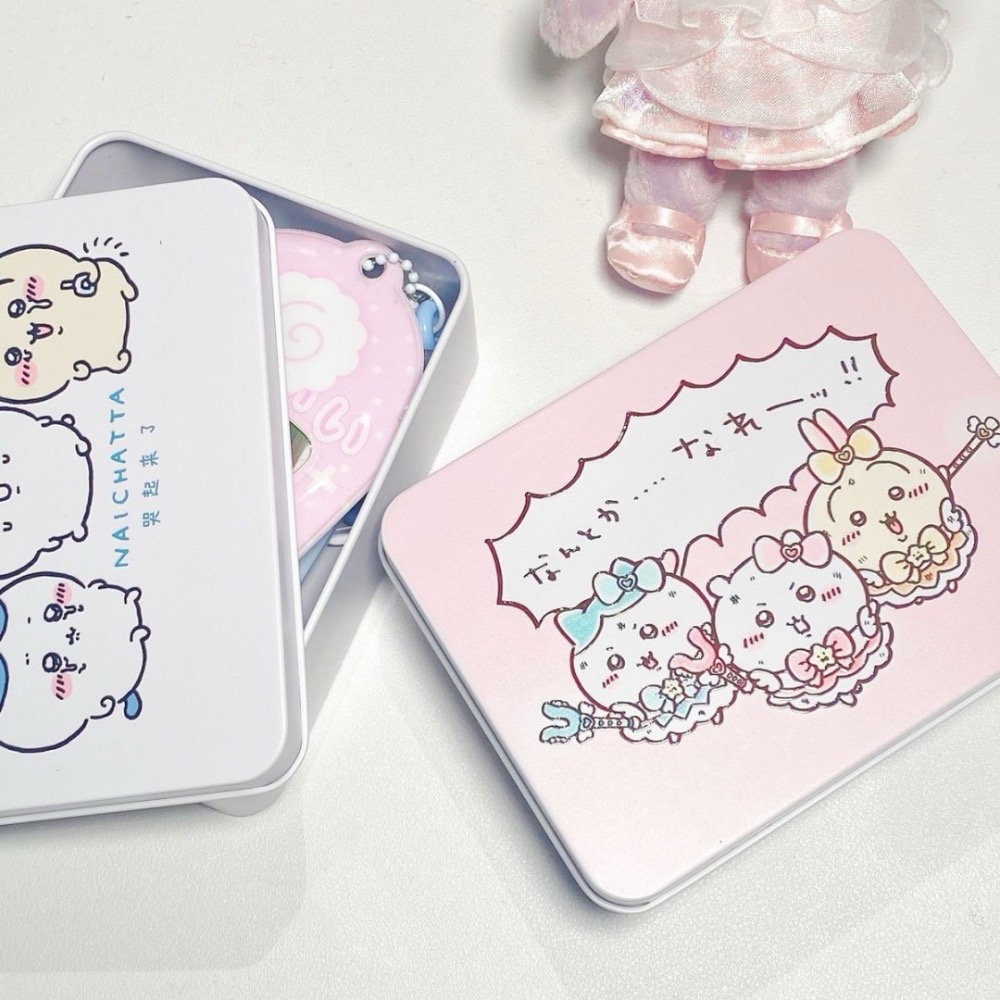 《預購》粉色吉伊卡哇小鐵盒ins小八貼紙 收納少女心手賬素材桌面收納盒-細節圖2