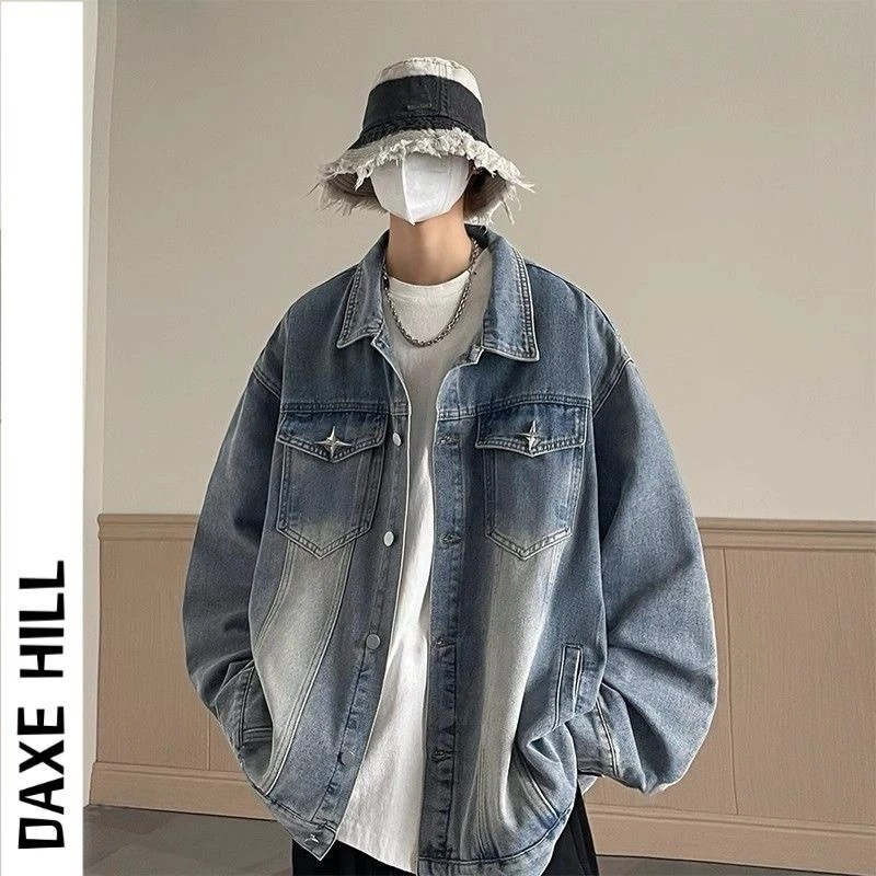 《預購》DAVE HILL牛仔外套男秋季美式高街 復古潮牌帥氣水洗寬松痞帥夾克-細節圖3