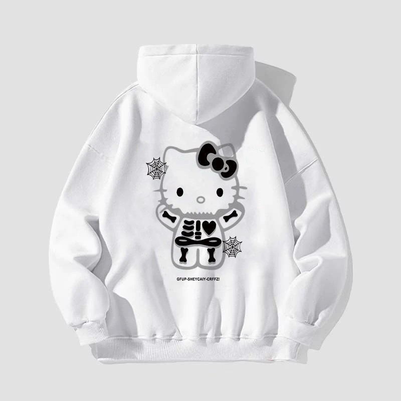 《預購》薄款-美式HelloKitty卡通潮酷銀狐絨連帽 衛衣女秋冬季寬松高街情侶外套-細節圖4