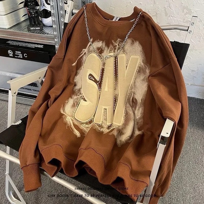 《預購》歐美高街vibe風煙霧塗鴉字母項鍊 衛衣男女潮牌寬松hiphop情侶外套-細節圖2
