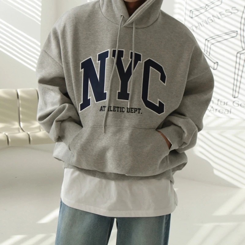 《預購》薄款-復古刺繡連帽衛衣男秋冬季加絨加厚 寬松純棉上衣韓版潮流套頭外-細節圖2