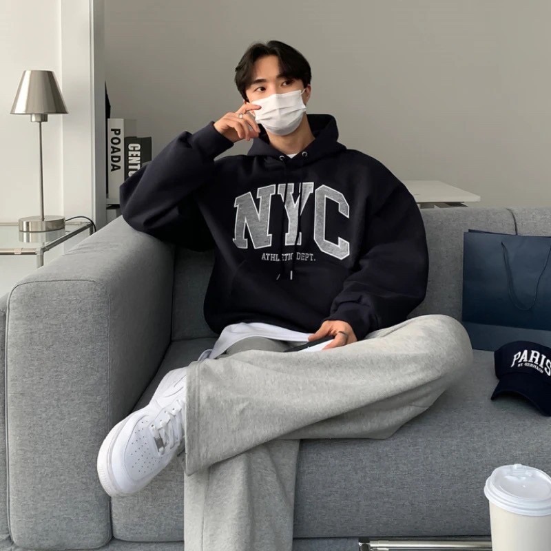 《預購》薄款-復古刺繡連帽衛衣男秋冬季加絨加厚 寬松純棉上衣韓版潮流套頭外-細節圖4