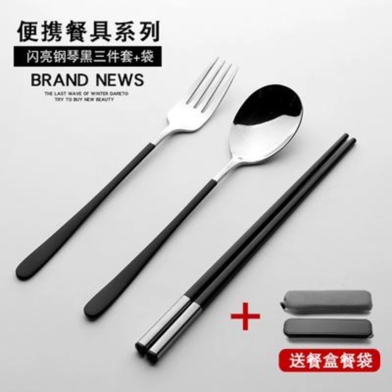 《預購》筷子勺子套裝學生成人韓國可愛筷盒 304不鏽鋼叉便攜式餐具三件-細節圖2