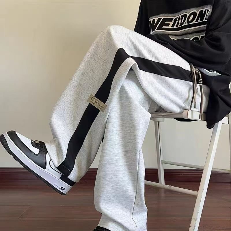 運動褲子男春夏薄款美式潮牌寬松 闊腿男生直筒褲青少年休閒長褲男-細節圖3