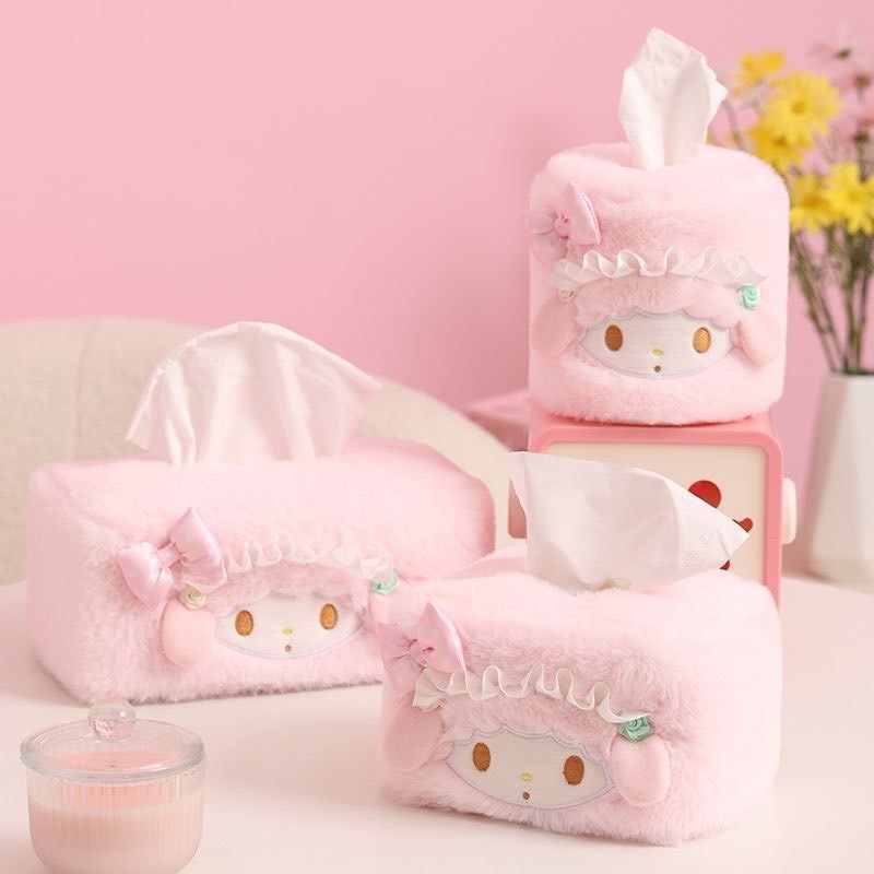 可愛卡通美樂蒂紙盒創意毛絨紙巾 盒醜魚搞怪桌面家用客廳收納-細節圖5