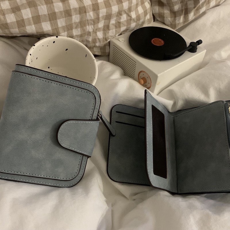 InsShop日系復古棕色短款可折疊錢包 女士小卡包多卡位零錢包錢袋-細節圖3