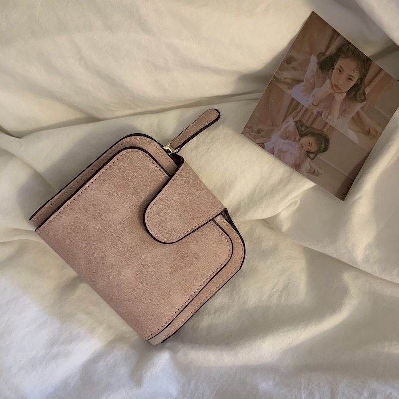 InsShop日系復古棕色短款可折疊錢包 女士小卡包多卡位零錢包錢袋-細節圖4