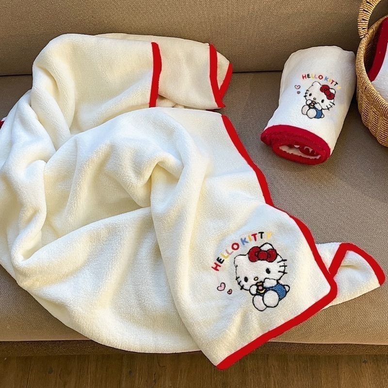 𝗟𝗶𝗻𝗦𝗵𝗼𝗽｜Ins風 Hello Kitty KT貓 浴巾毛巾三件套 女生宿舍 家用 珊瑚絨 吸水速乾-細節圖3