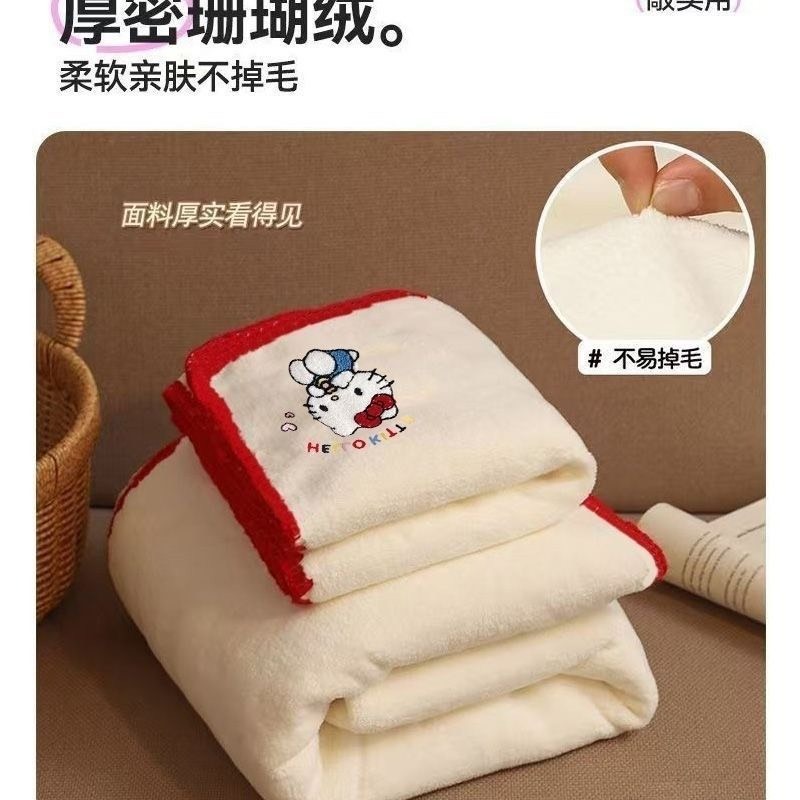 𝗟𝗶𝗻𝗦𝗵𝗼𝗽｜Ins風 Hello Kitty KT貓 浴巾毛巾三件套 女生宿舍 家用 珊瑚絨 吸水速乾-細節圖6