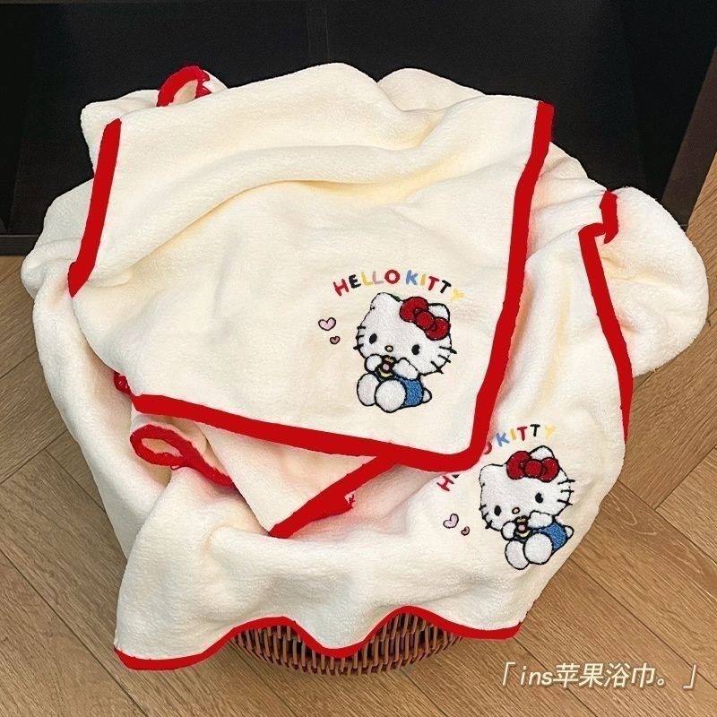 𝗟𝗶𝗻𝗦𝗵𝗼𝗽｜Ins風 Hello Kitty KT貓 浴巾毛巾三件套 女生宿舍 家用 珊瑚絨 吸水速乾-細節圖7