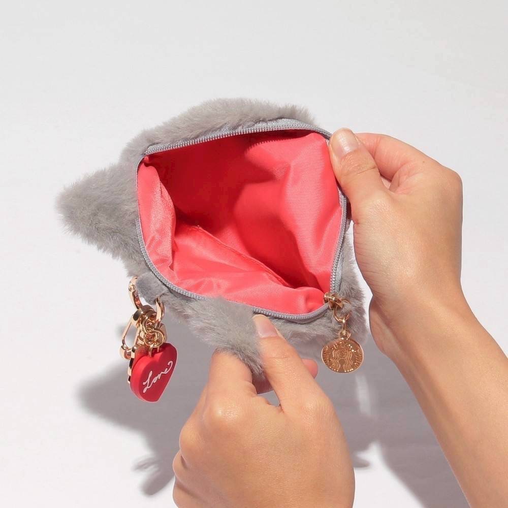 日本 星巴克 2026年情人節限定 絨毛貓咪拉鍊收納包吊飾-細節圖2