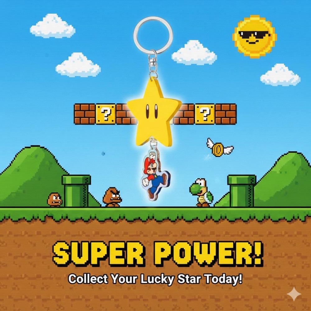 【日本正版】Nintendo 任天堂 ♡ 瑪利歐無敵星星吊飾 (附客製化訊息貼紙)-細節圖2