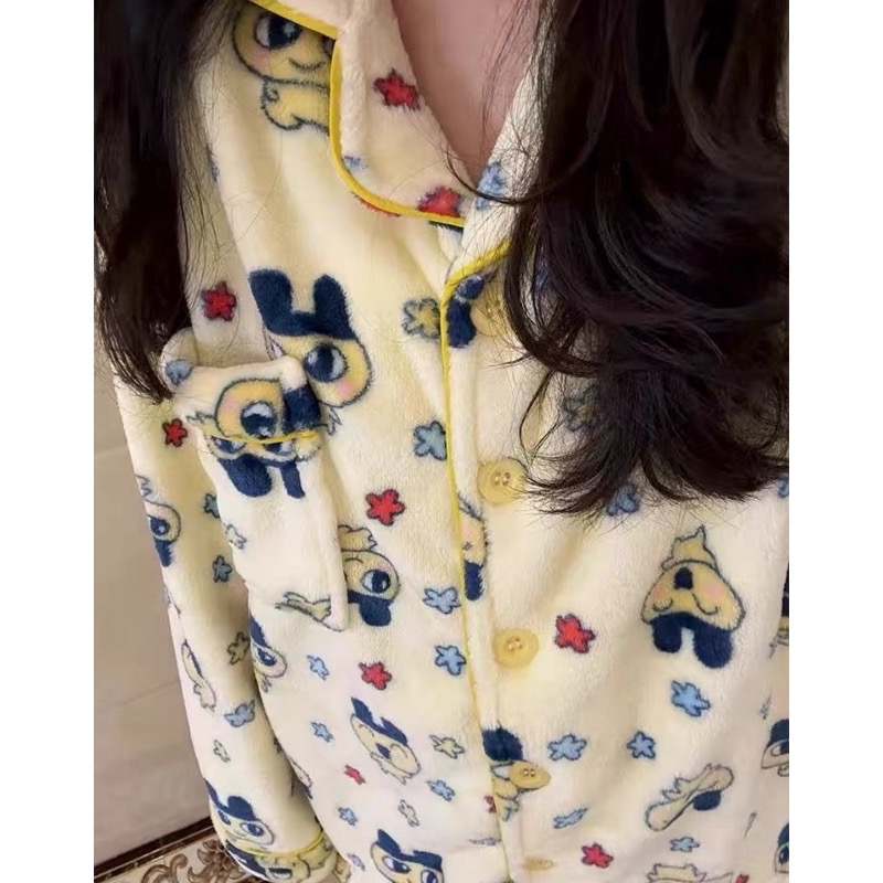 【韓國 SPAO 正版】Tamagotchi 聯名套裝 ♡ 復古電子雞刷毛睡衣 (男女同款/三色)-細節圖4