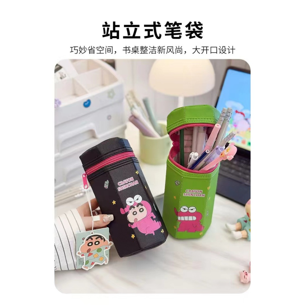 預購｜蠟筆小新正版 六角形立體筆袋 ｜ 大容量拉鍊鉛筆盒 質感皮革 附防偽標 巧克比 睡衣小新 肥嘟嘟左衛門 文具收納-細節圖3