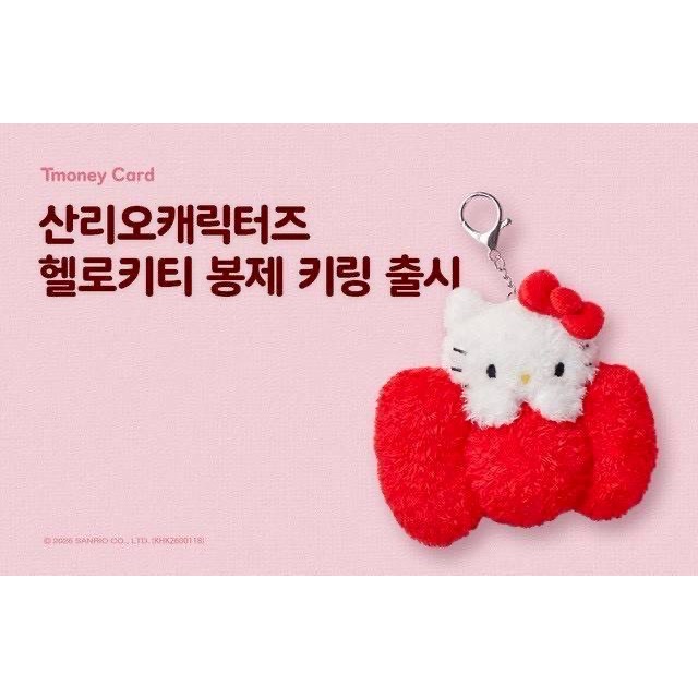 【限量空運】Hello Kitty 蓬鬆絨毛立體吊飾交通卡 (T-Money)-細節圖5