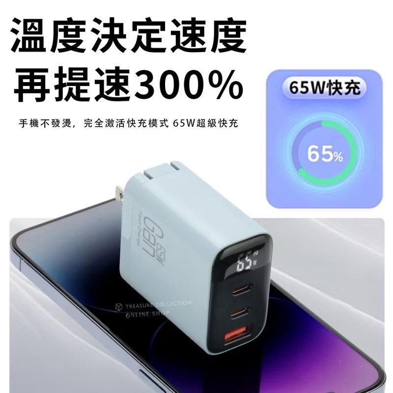 預購｜65W GaN 氮化鎵三孔快充頭 ｜ 數位螢幕即時顯示 BSMI 認證 2C1A 支援 PD 快充 MacBook-細節圖3