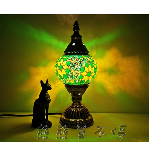 [在台現貨-10*24公分] 土耳其燈 馬賽克 彩色玻璃 燈 110V 台灣用插頭 不用變壓器 送LED燈泡 -翠綠色