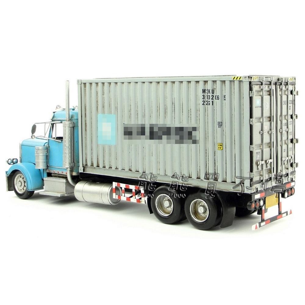 [在台現貨-兩款形式可選] 手工製作 貨櫃車 貨車 做舊 仿真 鐵皮製 (面紙盒) 卡車模型-細節圖2