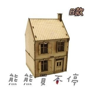 [在台現貨- 兩款可選] 二戰 歐洲 兩層樓 店鋪 房屋 軍事場景 手工DIY 1/72 木製 仿真 拼裝 建築 模型-細節圖3