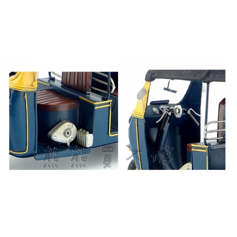 [在台現貨-兩色可選] 鐵皮製 泰國 東南亞 嘟嘟車 印度三輪摩托車 出租車 tuktuk 1948年 計程車模型-細節圖5