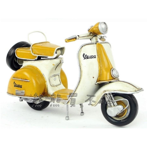 [在台現貨/精緻款] 偉士牌 Vespa 復古腳踏機車 義大利 黃色 後置備胎 鐵製摩托車模型 居家擺飾 送禮最佳選擇