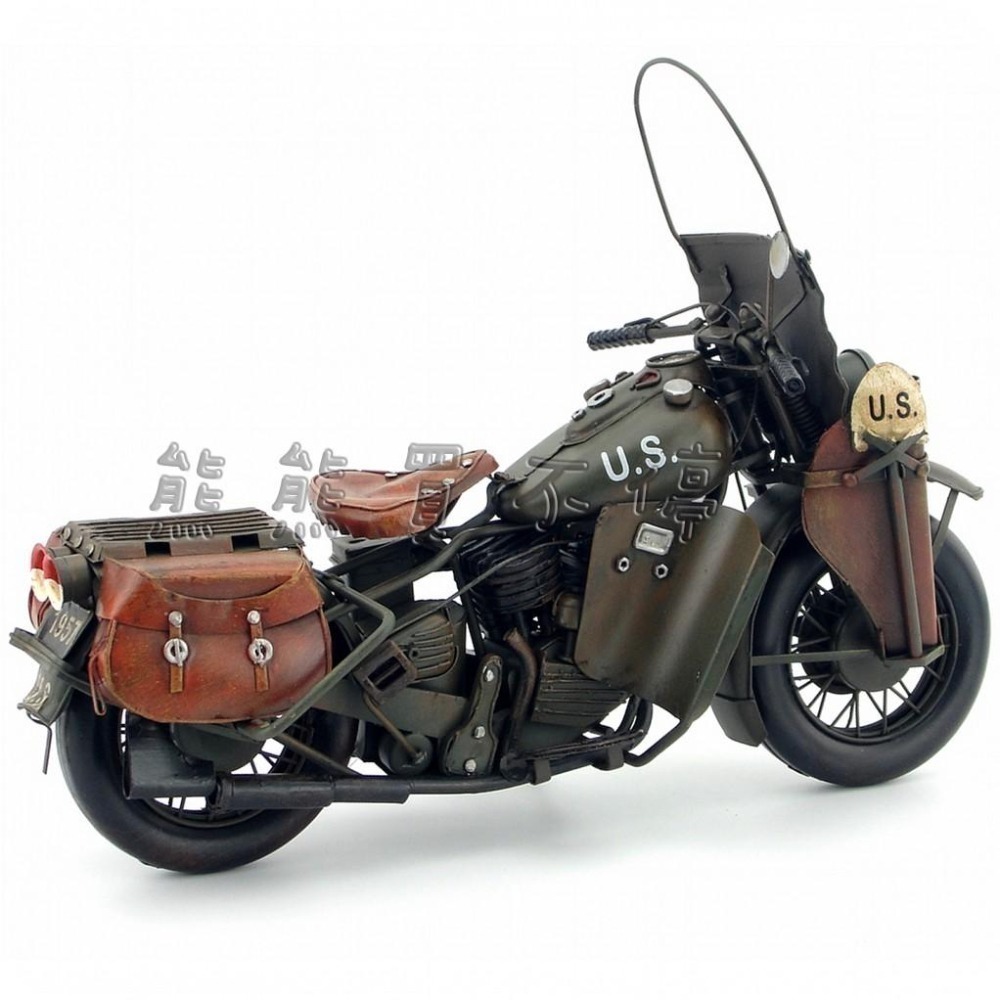[在台現貨- 1/8 摩托車] 鐵製 二戰美軍 Harley-Davidson WLA 哈雷 1942年 復古鐵製摩托車-細節圖2