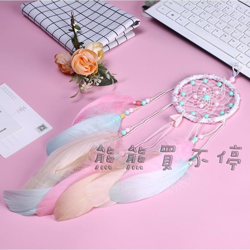 <現貨> 粉色羽毛 單環 捕夢網 粉色塑膠珠子 裝飾 LED掛飾 贈送星星燈/精美包裝禮盒/掛勾 生日禮物 情人節禮物-細節圖3