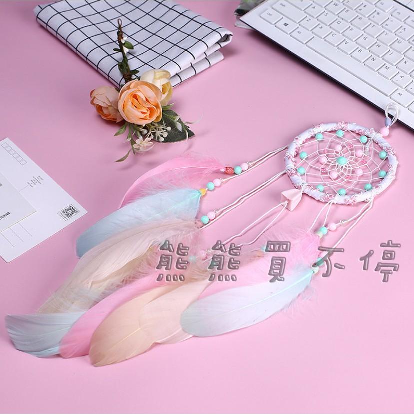<現貨> 粉色羽毛 單環 捕夢網 粉色塑膠珠子 裝飾 LED掛飾 贈送星星燈/精美包裝禮盒/掛勾 生日禮物 情人節禮物-細節圖3