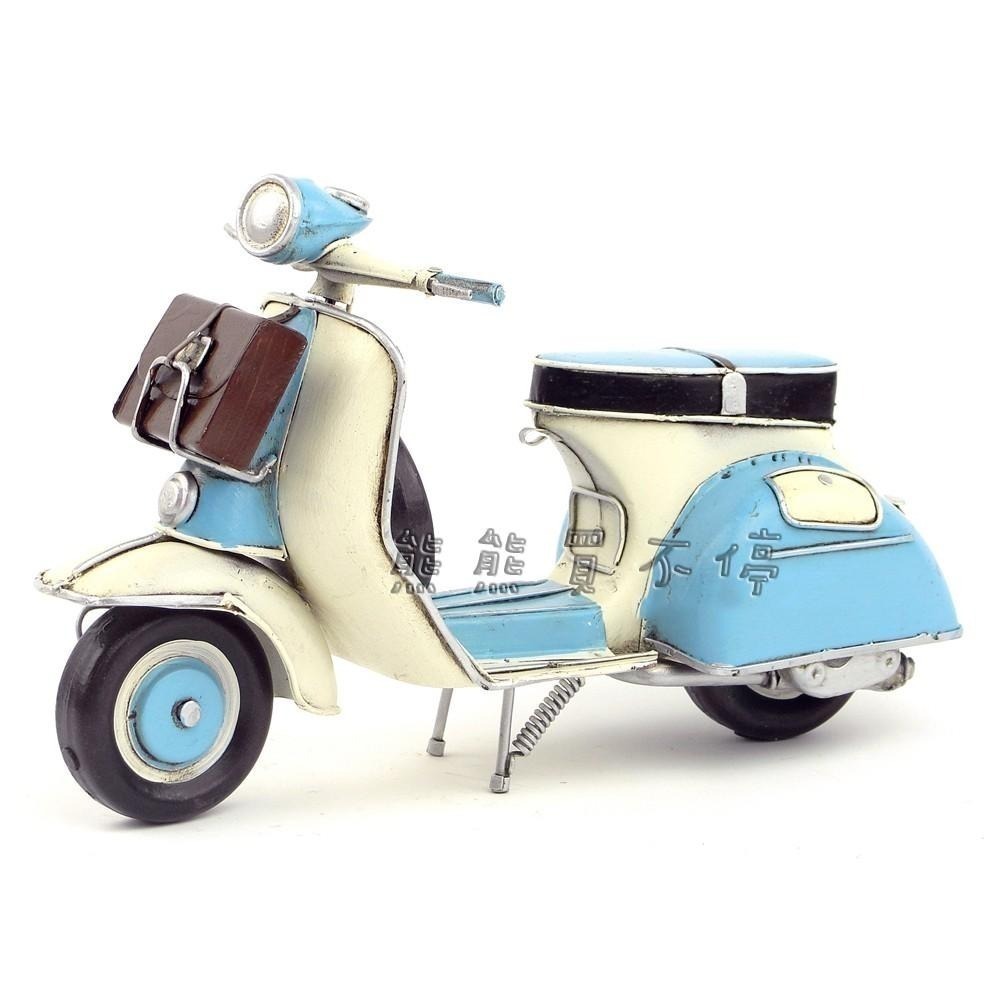 [在台現貨/精緻款] 偉士牌 Vespa 復古腳踏摩托車 1965年 藍色公事包 鐵製摩托車模型-細節圖2