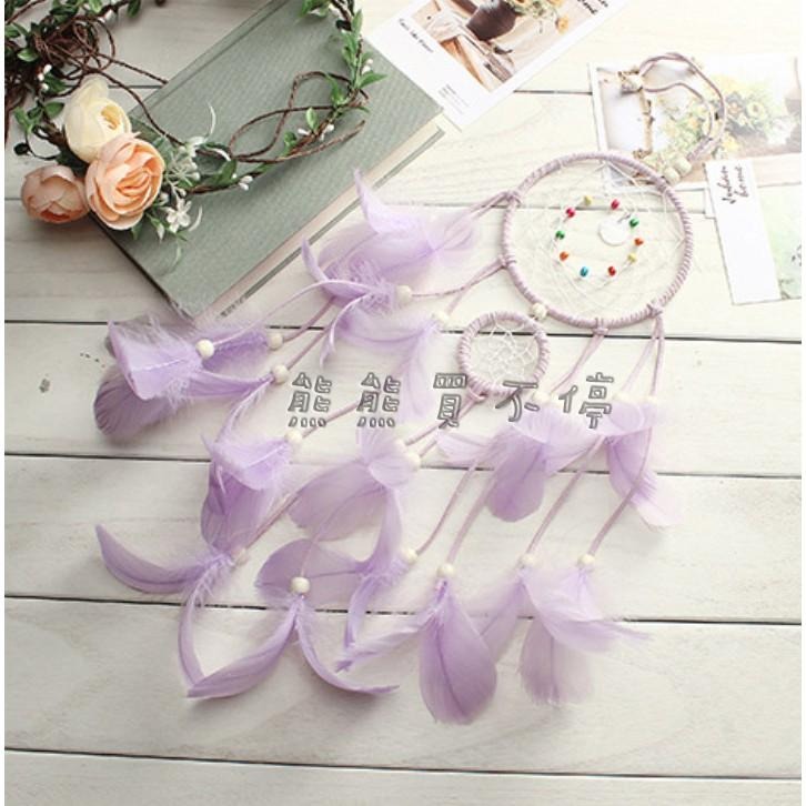 <現貨/四色可選> 皮編 雙環 粉色羽毛 捕夢網 塑膠珠子 裝飾 LED掛飾 贈送星星燈/精美包裝禮盒/掛勾 生日禮物-細節圖4