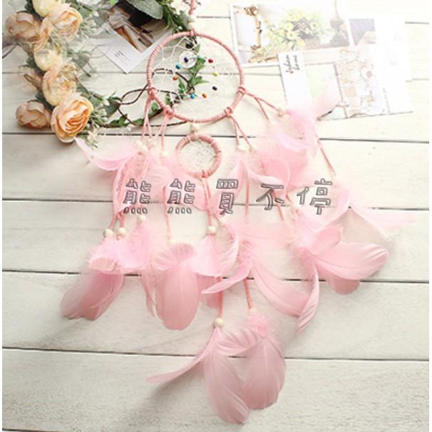 <現貨/四色可選> 皮編 雙環 粉色羽毛 捕夢網 塑膠珠子 裝飾 LED掛飾 贈送星星燈/精美包裝禮盒/掛勾 生日禮物-細節圖3