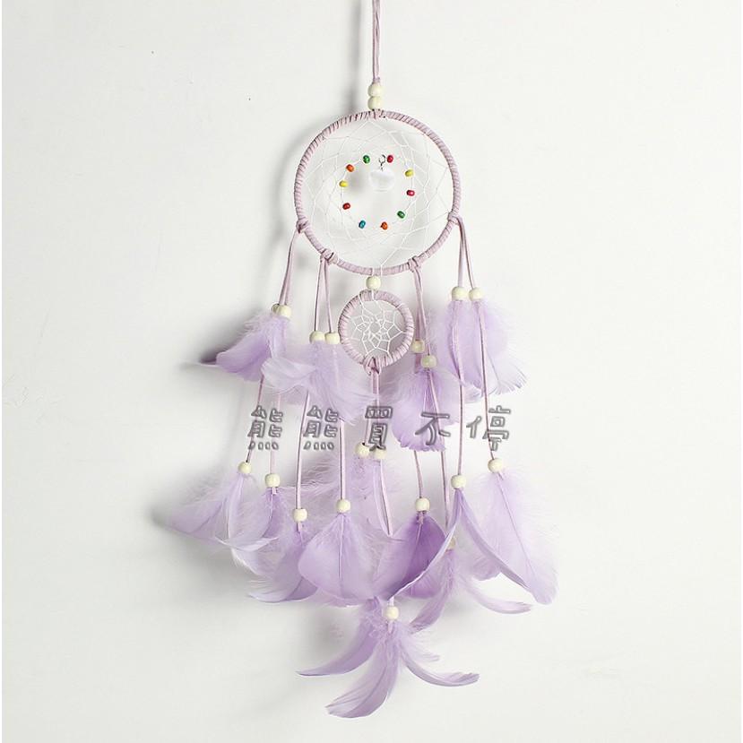 <現貨/四色可選> 皮編 雙環 粉色羽毛 捕夢網 塑膠珠子 裝飾 LED掛飾 贈送星星燈/精美包裝禮盒/掛勾 生日禮物-細節圖6