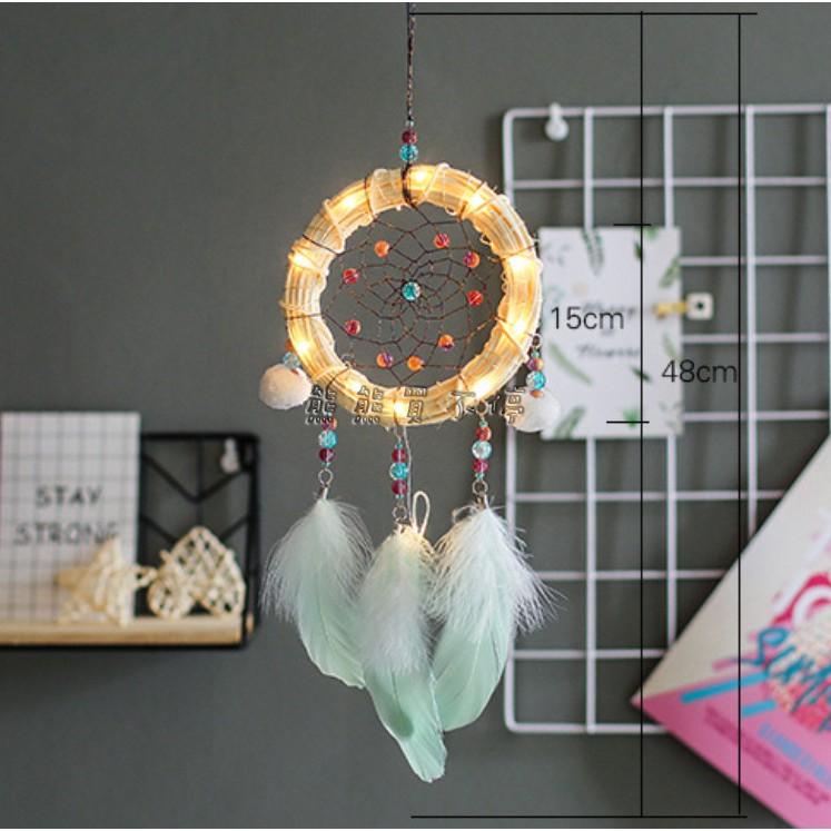 <現貨> 竹編湖水綠羽毛捕夢網 夢幻風格 贈送星星燈/精美包裝禮盒/掛勾 生日禮物 情人節禮物 畢業禮物-細節圖3