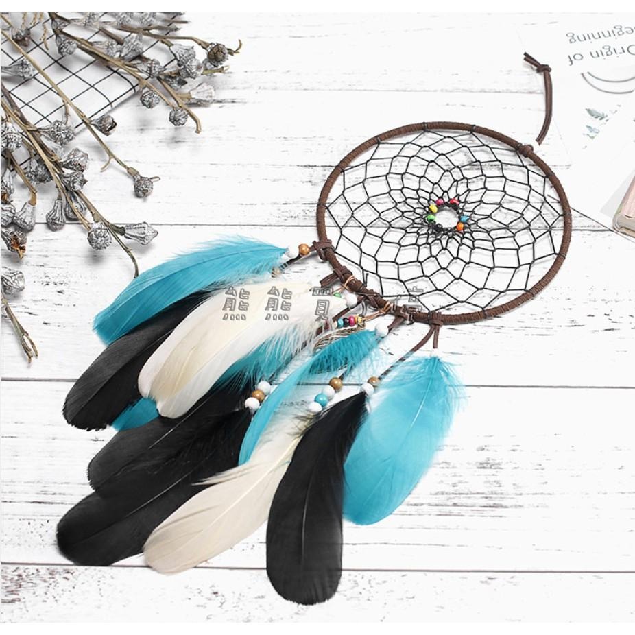 <現貨> 藍白黑羽毛捕夢網 民族風格 贈送星星燈/精美包裝禮盒/掛勾 生日禮物 情人節禮物-細節圖2