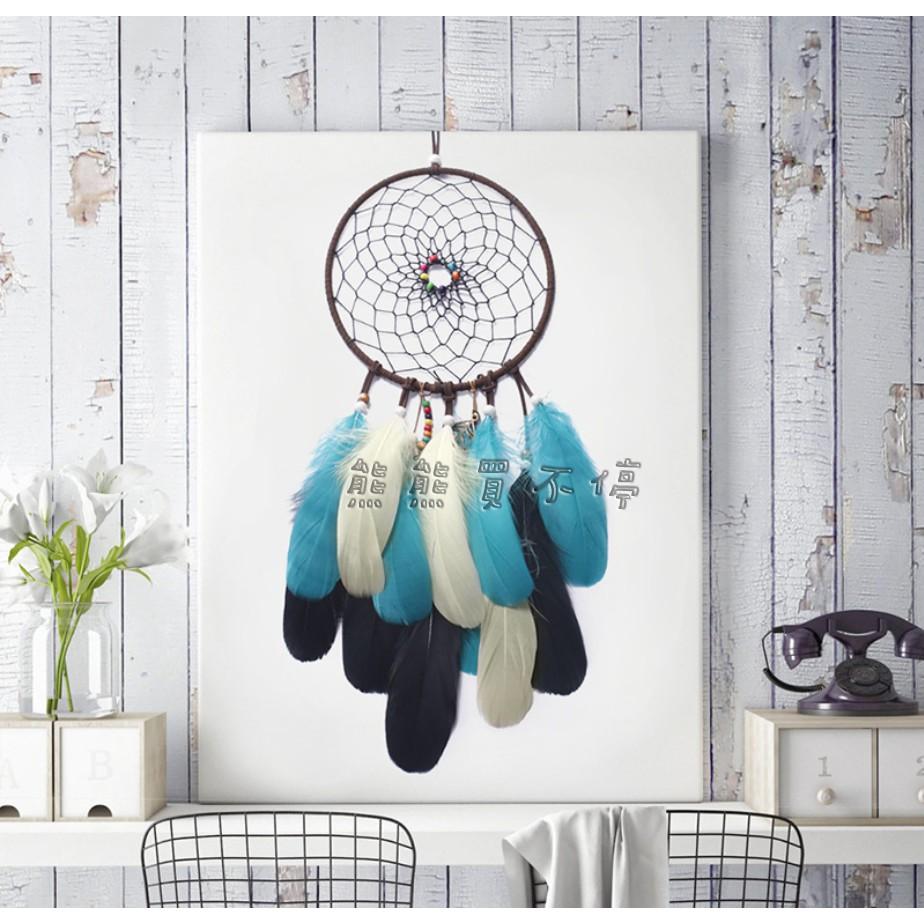 <現貨> 藍白黑羽毛捕夢網 民族風格 贈送星星燈/精美包裝禮盒/掛勾 生日禮物 情人節禮物-細節圖3