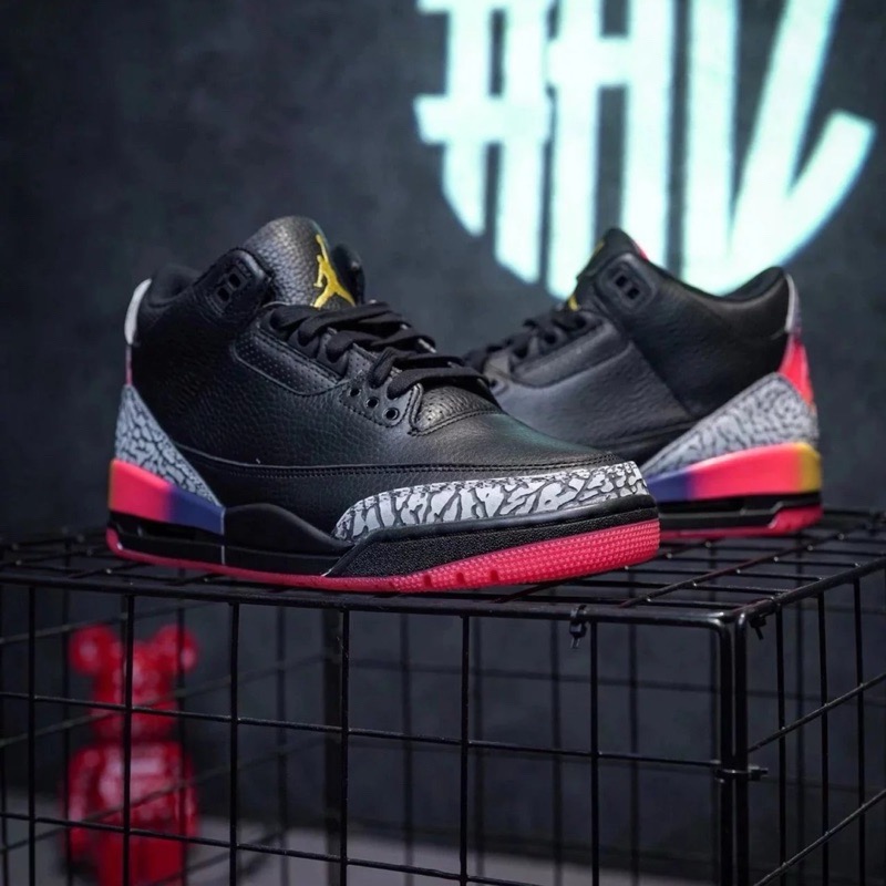 H12純原 J. Balvin x Air Jordan 3 Retro 黑灰紅 休閒籃球鞋男鞋 FZ8117-100-細節圖2