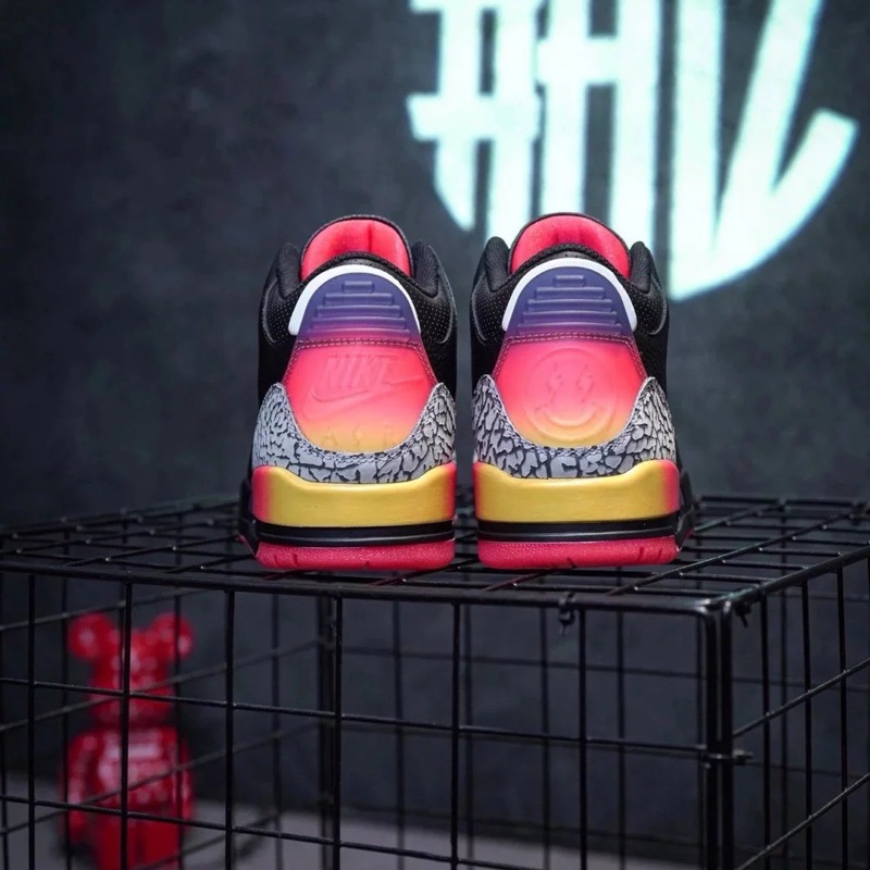 H12純原 J. Balvin x Air Jordan 3 Retro 黑灰紅 休閒籃球鞋男鞋 FZ8117-100-細節圖3