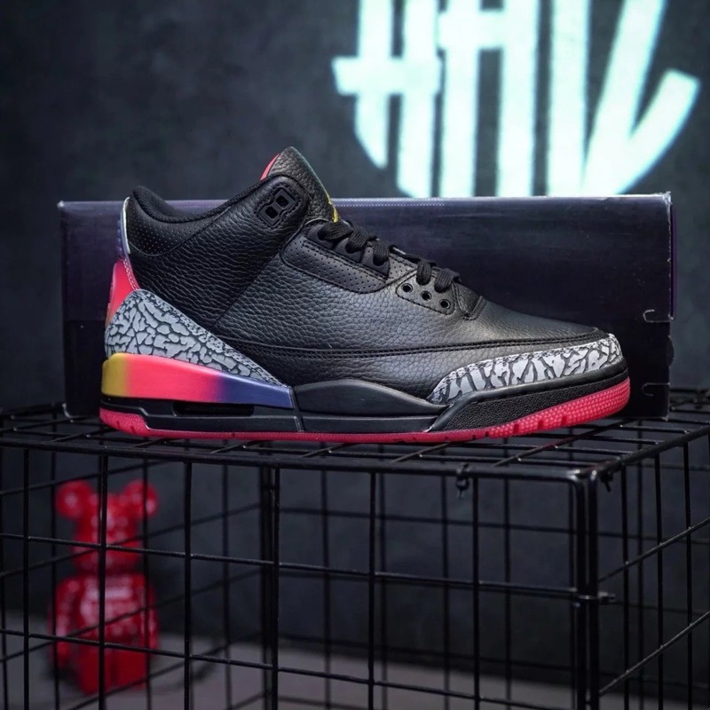 H12純原 J. Balvin x Air Jordan 3 Retro 黑灰紅 休閒籃球鞋男鞋 FZ8117-100-細節圖5