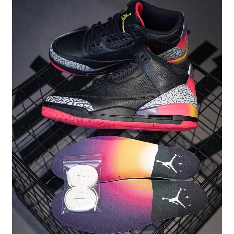 H12純原 J. Balvin x Air Jordan 3 Retro 黑灰紅 休閒籃球鞋男鞋 FZ8117-100-細節圖8