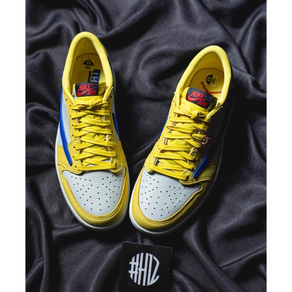 H12純原 Travis Scott x Air Jordan 1 Low “Canary” 黃蓝色 倒钩-細節圖2