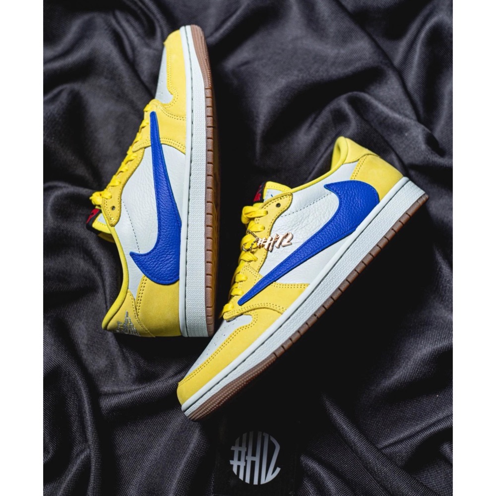 H12純原 Travis Scott x Air Jordan 1 Low “Canary” 黃蓝色 倒钩-細節圖3