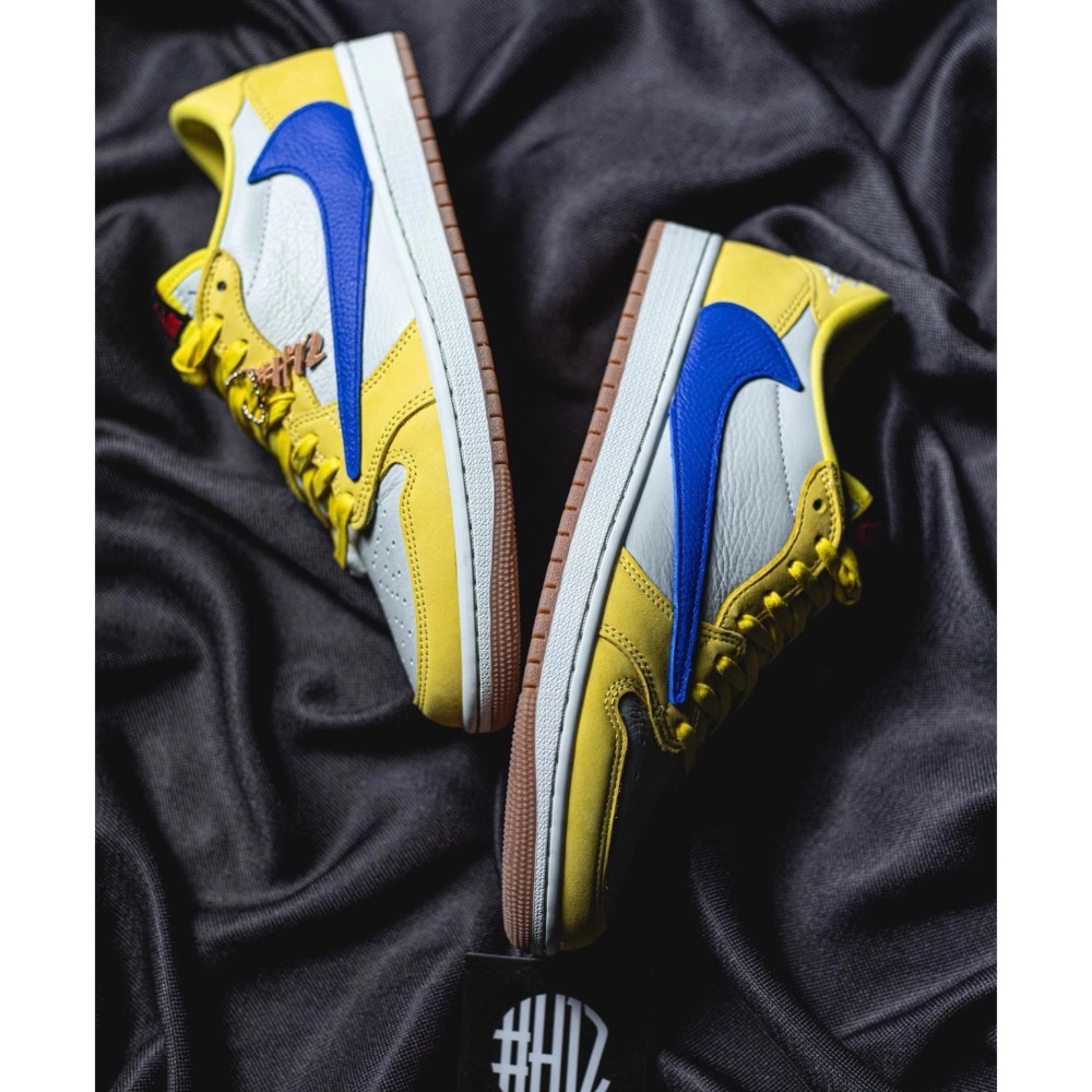 H12純原 Travis Scott x Air Jordan 1 Low “Canary” 黃蓝色 倒钩-細節圖5